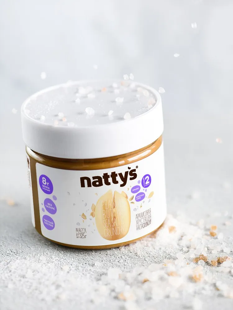 Nattys Арахисовая паста без сахара хрустящая Кранч с морской солью, 325 гр, 325 г, фото 3