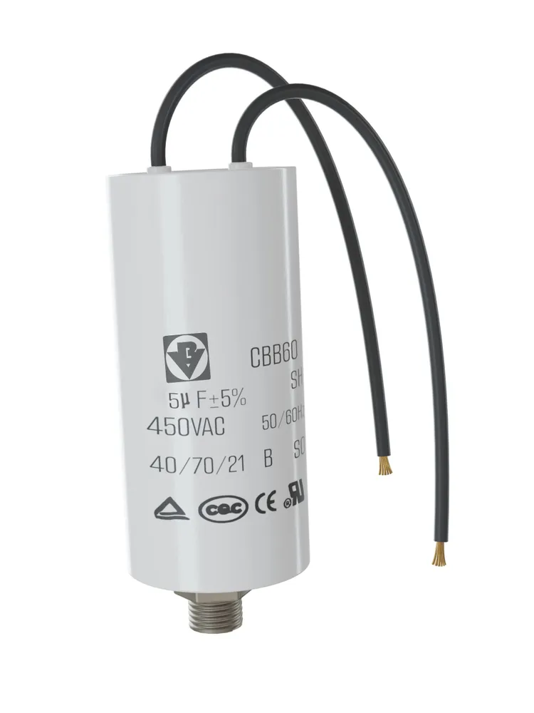 Конденсатор пусковой/рабочий CBB60, 5мкФ, 450V, с проводом и болтом, вариант, фото 6