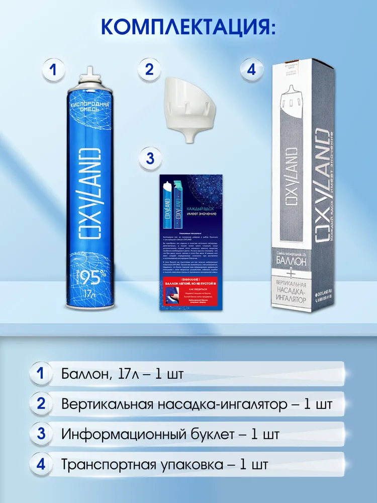 Кислородный баллончик OXYLAND 17л + вертикальная насадка-ингалятор, 17 л, фото 3