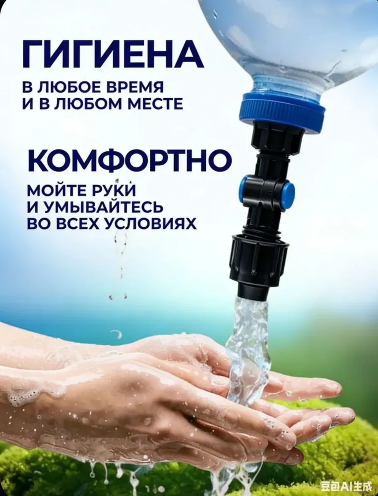 Кран-насадка рукомойник на разные ПЭТ бутылки, компактный, для пикника, кемпинга, рыбалки, автомобиля., вариант, фото 5