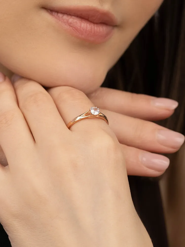 Кольцо серебро 925 позолоченное с фианитом Помолвочное кольцо Veronika jewelry factory, серебристый, фото 4