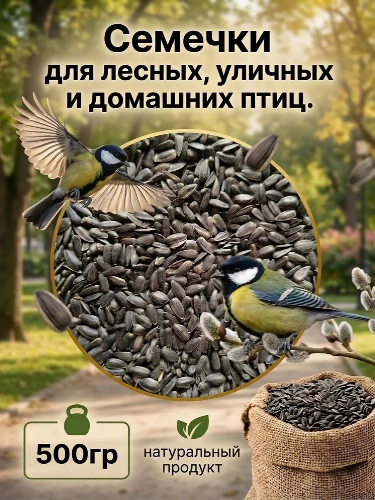 Корм для птиц "Семена подсолнечника сырые, неочищенные", 500г, 500 г, фото 3