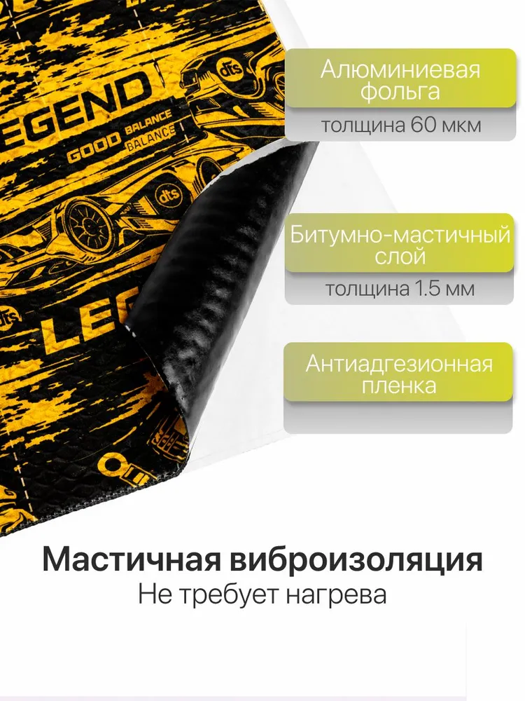 Виброизоляция STP Legend 1.5 мм для авто, вибродемпфер шумоизоляция дверей крыши багажника, лист 0,375х0,235 м, 12 шт, 0.375x0.235 м, 12 шт, фото 3