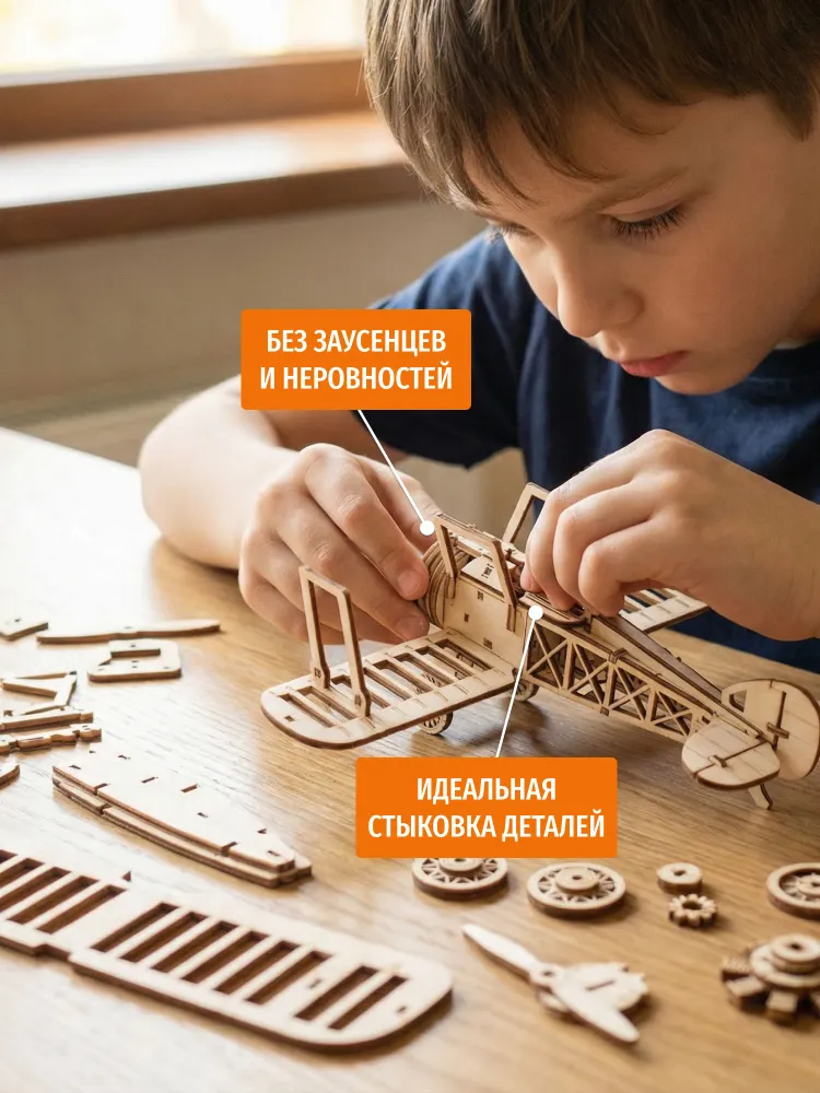 EWA Сборная модель самолета, деревянный конструктор Самолет Биплан, 140 деталей, вариант, фото 4