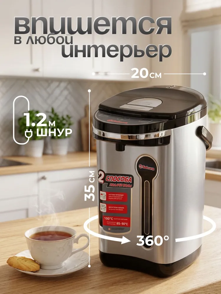 Термопот электрический с поддержанием температуры 5 л Sakura SA-1335BS, 750 Вт, 5 л, 750 Вт, фото 5