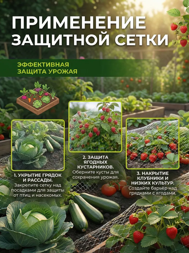 Сетка от птиц , сетка для защиты урожая от птиц (ячейки 25 * 25 мм), 2 * 10 метра Nadzor Garden, 25x25 мм, фото 3
