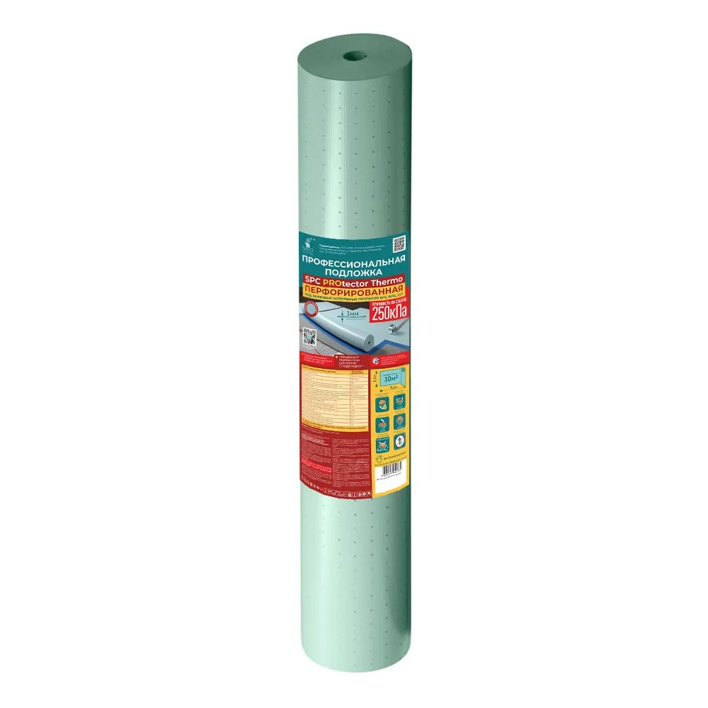 Подложка SPC PROtector Thermo перфорированная для теплых полов под SPC WPC LVT 9,1м*1,1м*1мм зеленая, 9,1 м, 1,1 м, фото 3