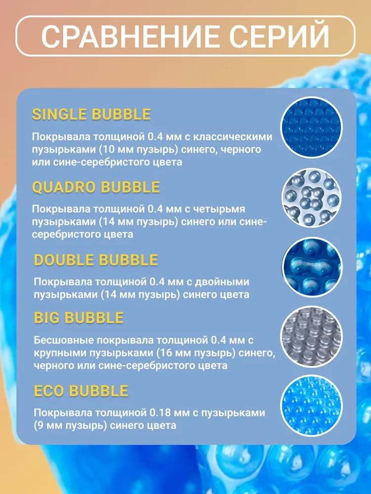 Солнечное покрывало 7х4 м бесшовное сине-серебристое BIG BUBBLE Poolmagic для бассейна, 400 мкм / Согревающее плавающее пузырьковое покрывало, 7x4 м, фото 6