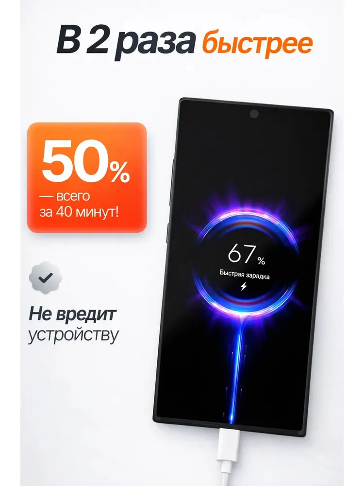 Зарядное устройство 67W, Быстрая зарядка USB to Type-c, 67 Вт, фото 6