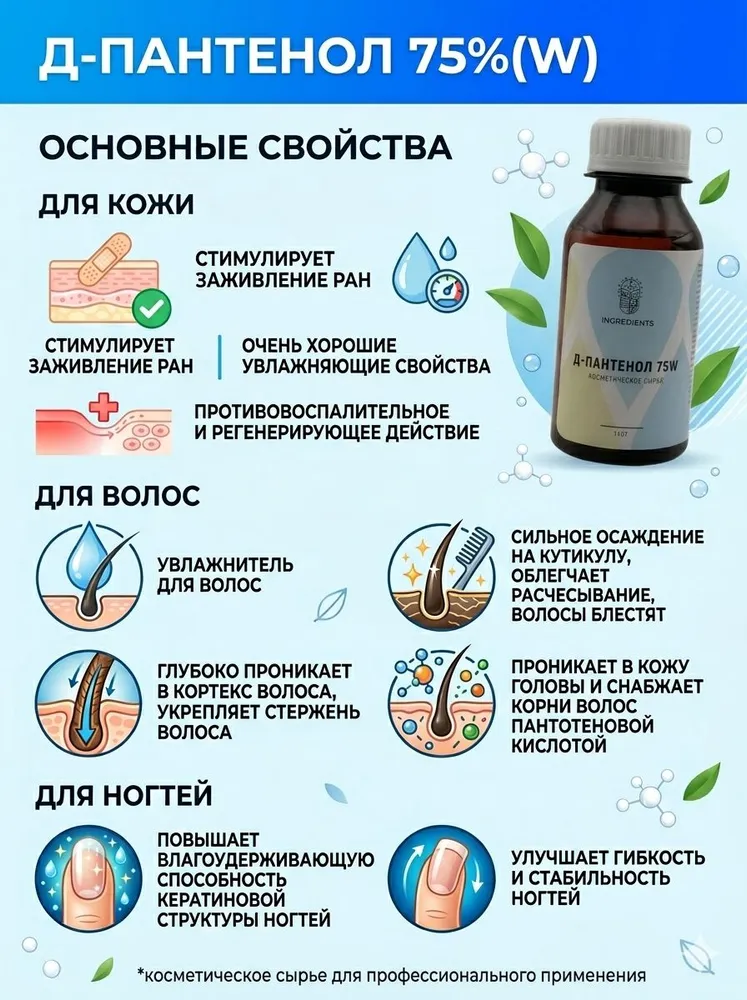 Д-Пантенол 75w (Провитамин В5) 110 г, 75 Вт, 110 г, фото 2