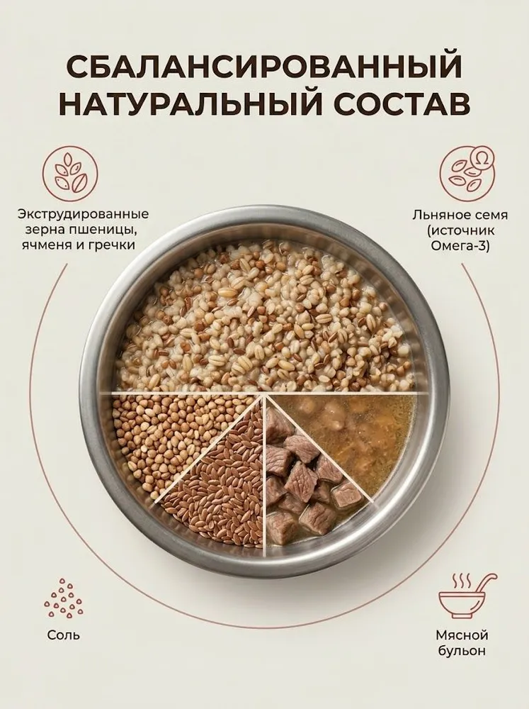 Каша для собак 8кг, быстрого приготовления, с мясным бульоном, дегидрированным мясом говядины и рыбьим жиром, 8 кг, фото 2