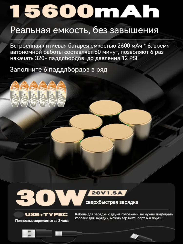 60 PSI Электрический Насос для SUP-доски/Насос для лодок С 10 воздушными клапанами, вариант, фото 4