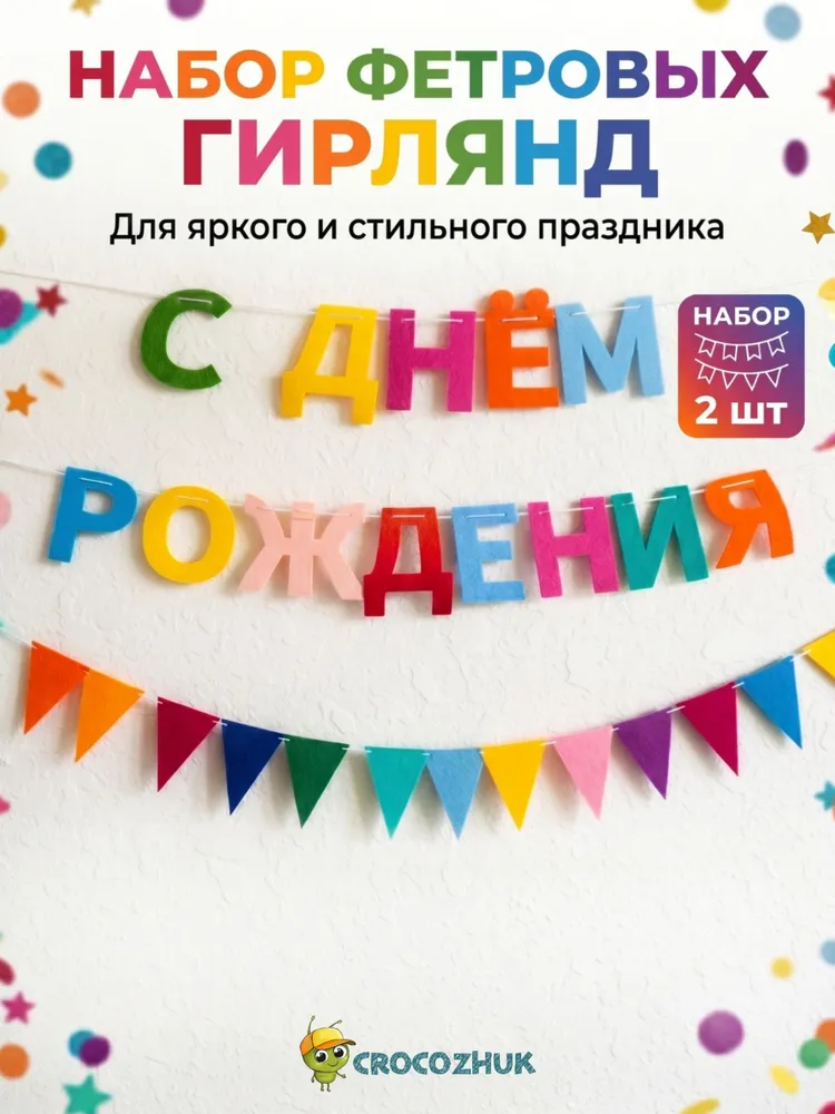 Гирлянда Растяжка с днем рождения, флажки гирлянда-растяжка цветная, вариант