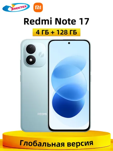 Xiaomi Смартфон Глобальная версия Redmi Note 17 4G ,120 Гц ,Батарея 7700 мАч, турбо-зарядка 45 Вт, Snapdragon 6s 4G Gen 2, 6,99" FHD AMOLED, Поддерживает русский язык 4/128 ГБ, синий