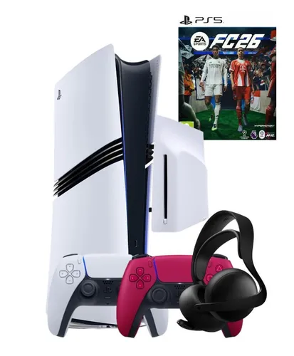 Игровая приставка Sony PlayStation 5 Pro + дисковод + 2й геймпад красный + игра FC26 + гарнитура PULSE Elite черный