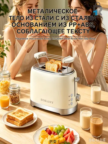 Тостер Тостер SOKANY 980 Вт 950 Вт, бежевый