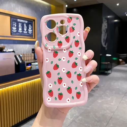Чехол на Infinix Hot 40i/Smart 8/Smart 8 Pro Симпатичная клубника с клубникой Корпус телефона с волн