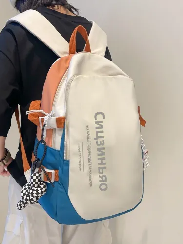 Рюкзак школьный унисекс, темно-синий с брелком, нейлоновый, для ноутбука до 15 дюймов