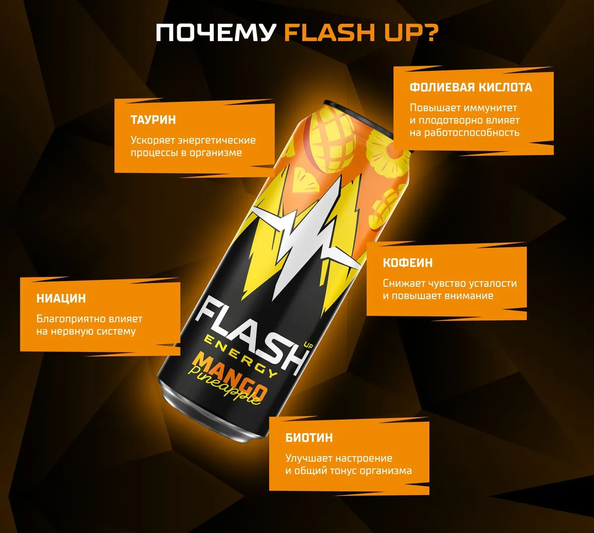 Энергетический напиток Flash Up Energy с кофеином, таурином и целым комплексом витаминов