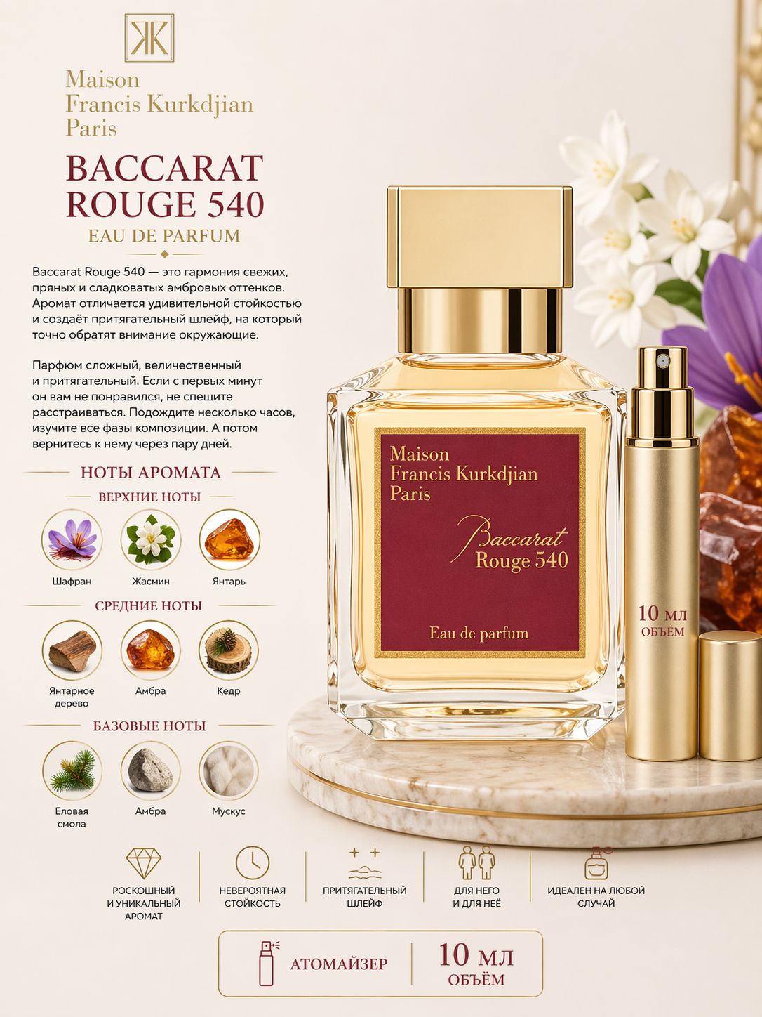Maison Francis Kurkdjian Baccarat Rouge 540 Парфюмерная вода унисекс 10 мл Отливант купить
