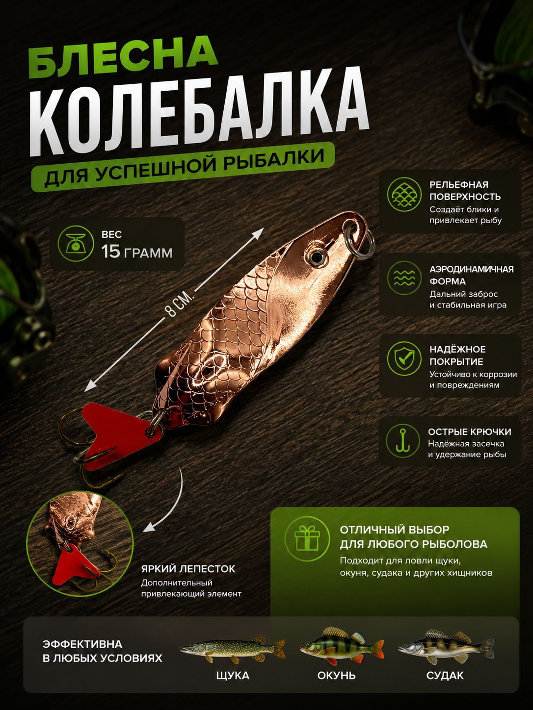 Блесна рыболовные, колебалка на щуку судака набор 5 шт.