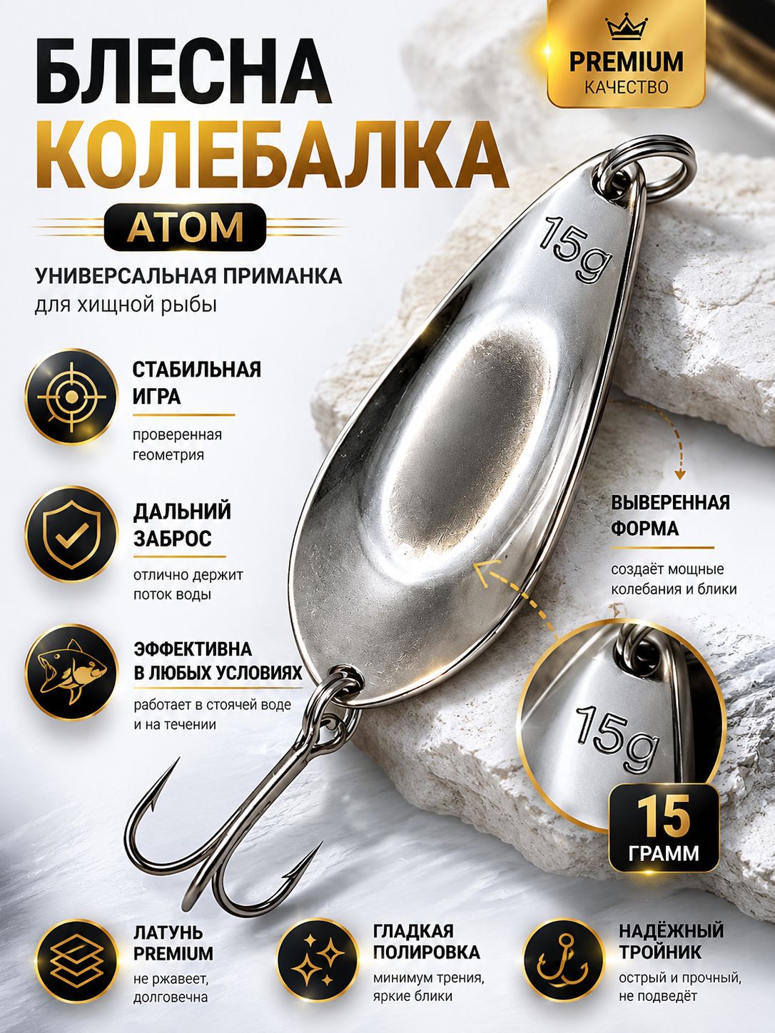 Блесна колебалка атом на щуку, жереха и судака
