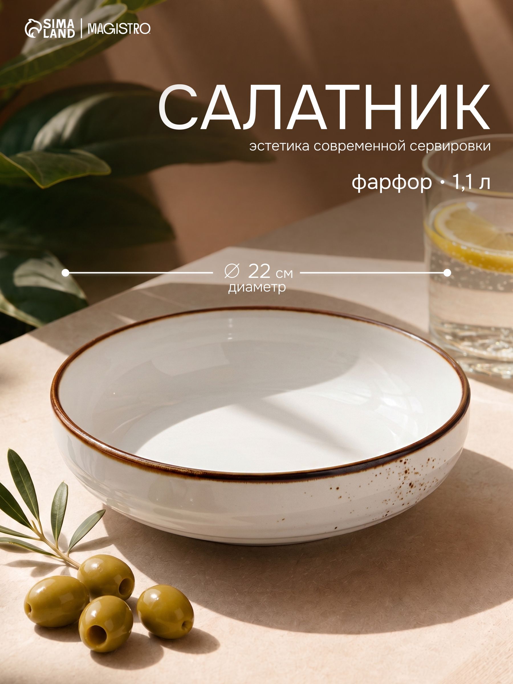 Тарелка глубокая, объем 1,1 л, фарфоровая, Magistro "Церера", диаметр 22 см