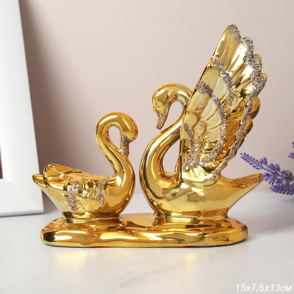 Статуэтка Лебеди золотые, керамика, 13 см