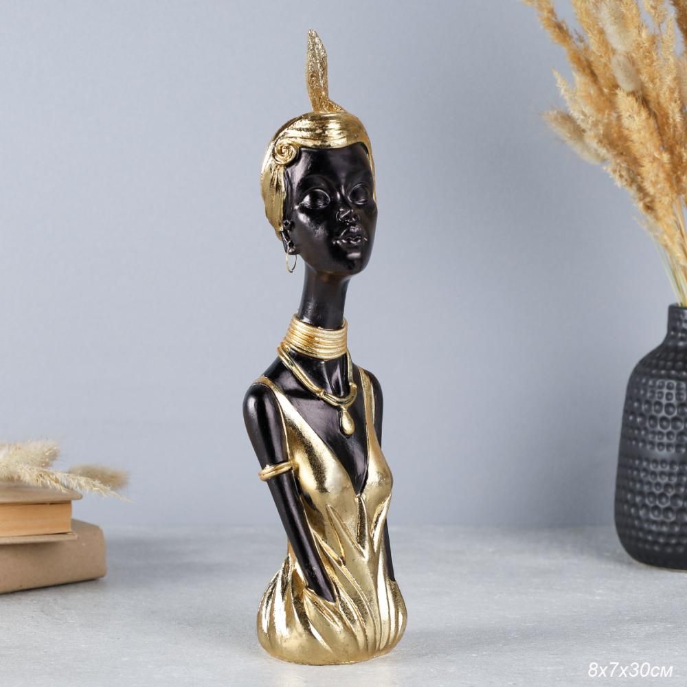 Статуэтка Африканка, полистоун, 8 х 7 х 30 см, цвет золотой