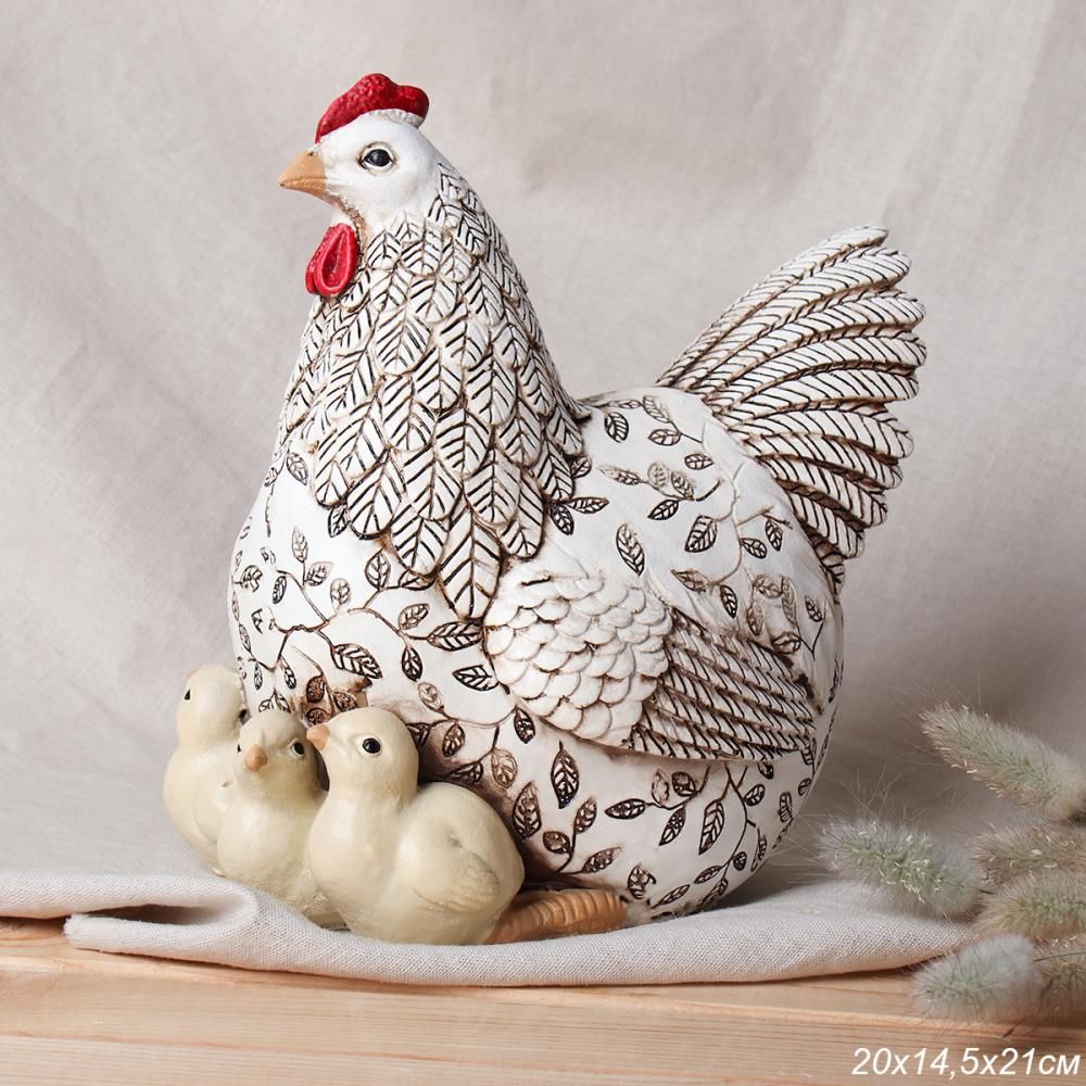 Статуэтка Курица с цыплятами, полистоун, 20 х 14,5 х 21 см