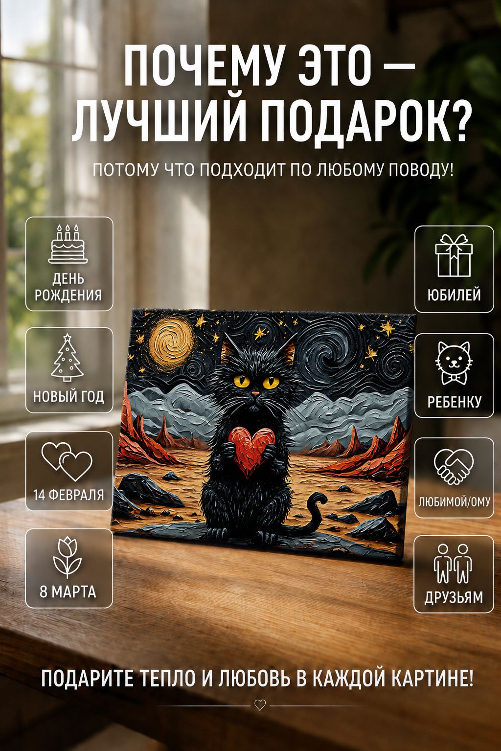 Котик с сердечком у ночного моря