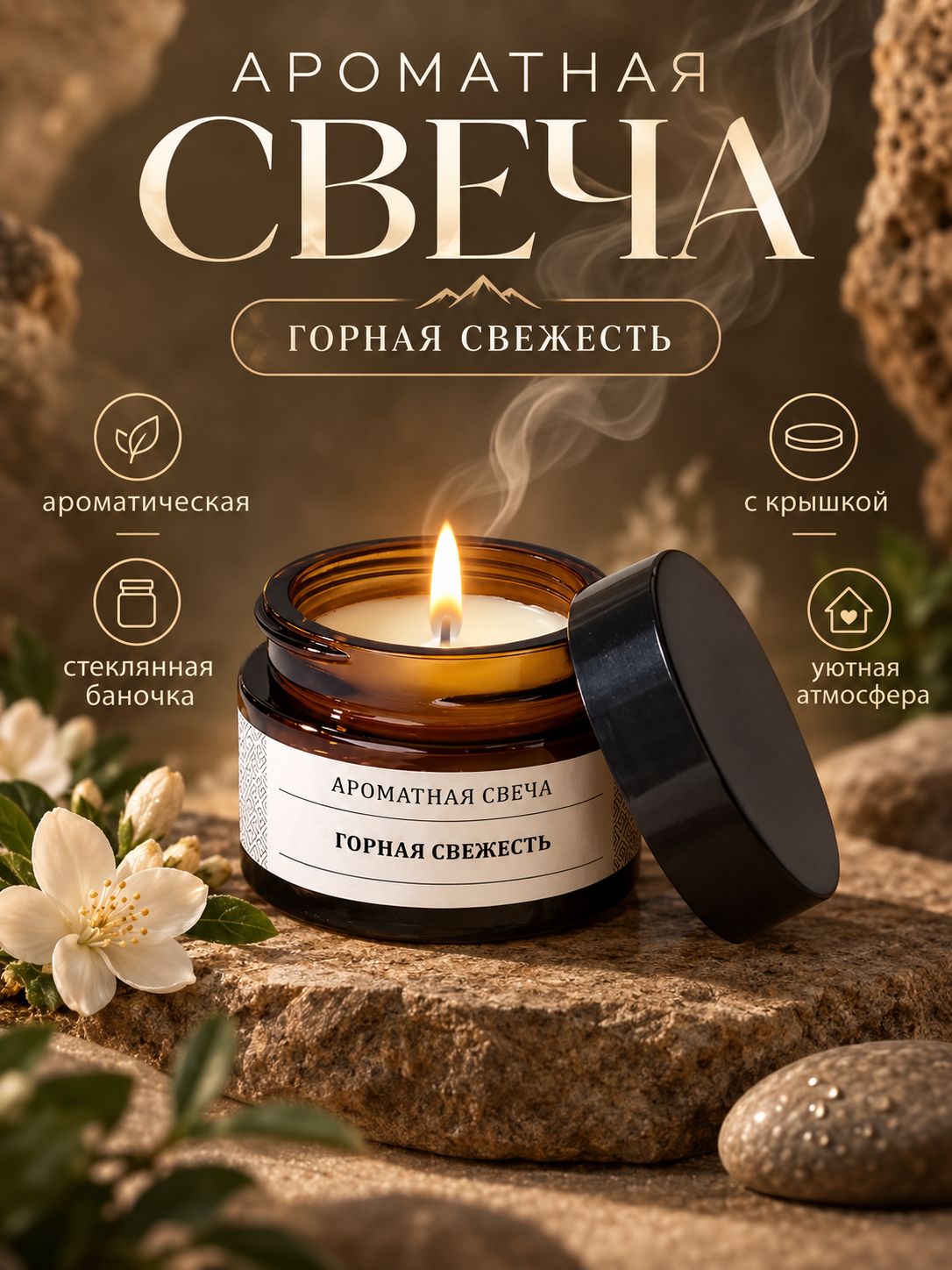 Свеча ароматическая в банке "Горная свежесть", соевый воск, 12 г