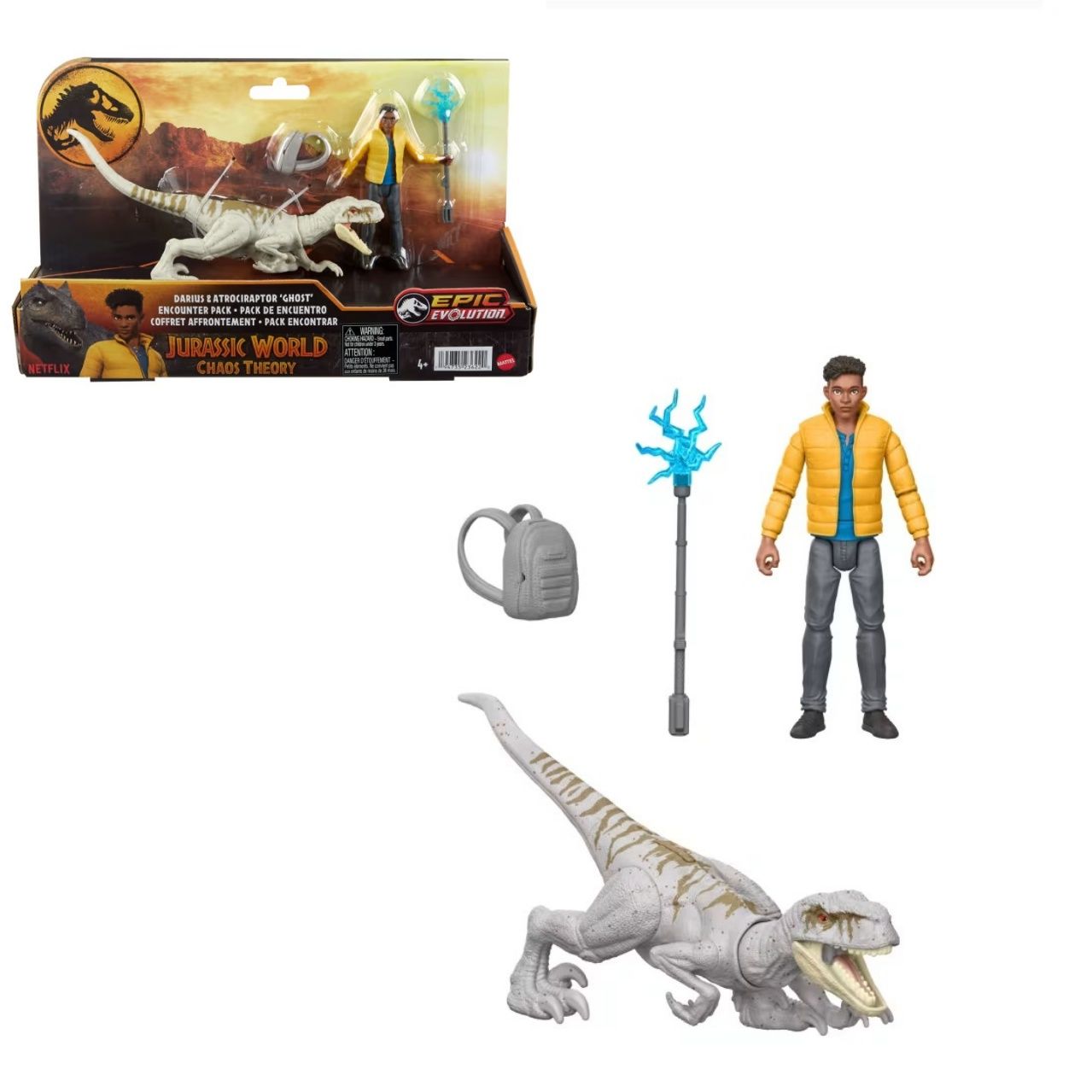 Jurassic World: Chaos Theory - Set Incontro Con Darius E Atrociraptor Ghost, 2 Action Figure 9,5 Cm + Accessori - copertina