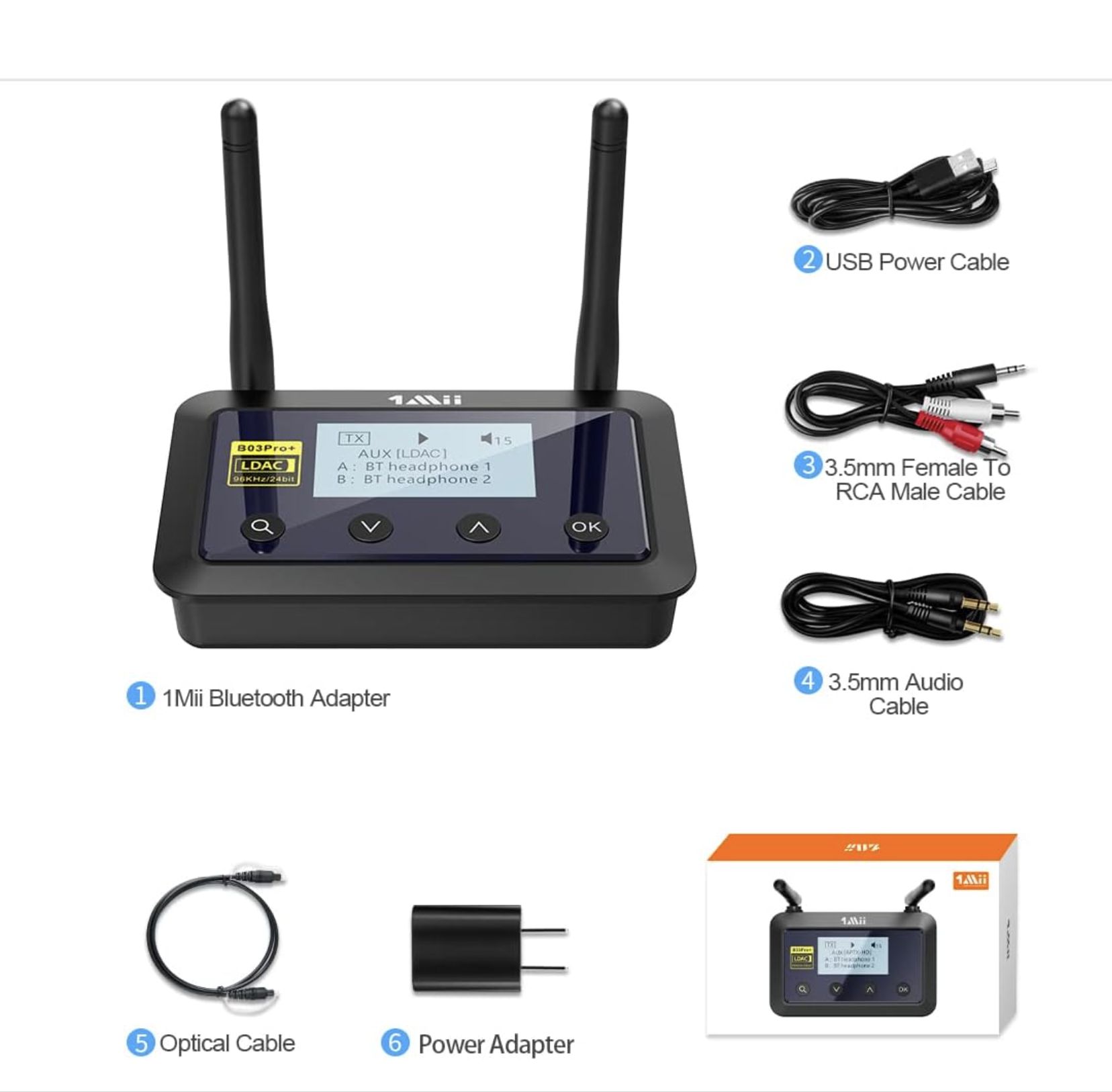 1Mii B03Pro+ Bluetooth 5.3 передатчик приемник сертифицированный LDAC ...