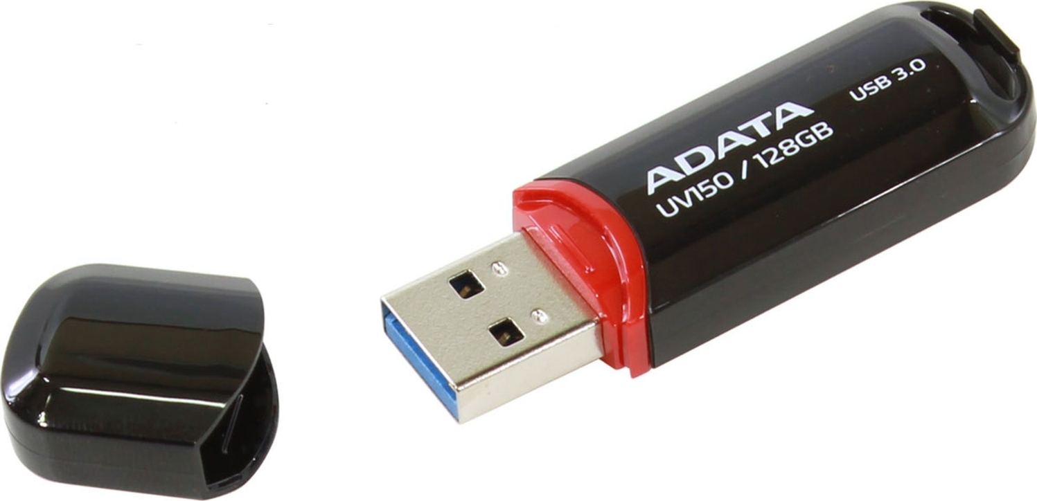 ADATA 128 ГБ USB-флеш-накопитель UV150 (AUV150-128G-RBK), USB 3.0, до 35 Мб/сек, Пластик, черный