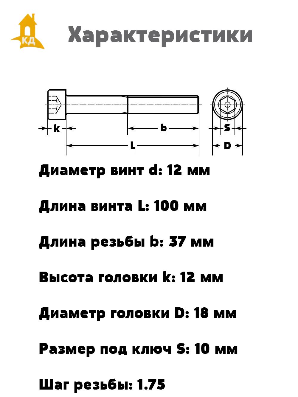 Винт М12*100 внутр. шестигран. (упак. 10 шт.)