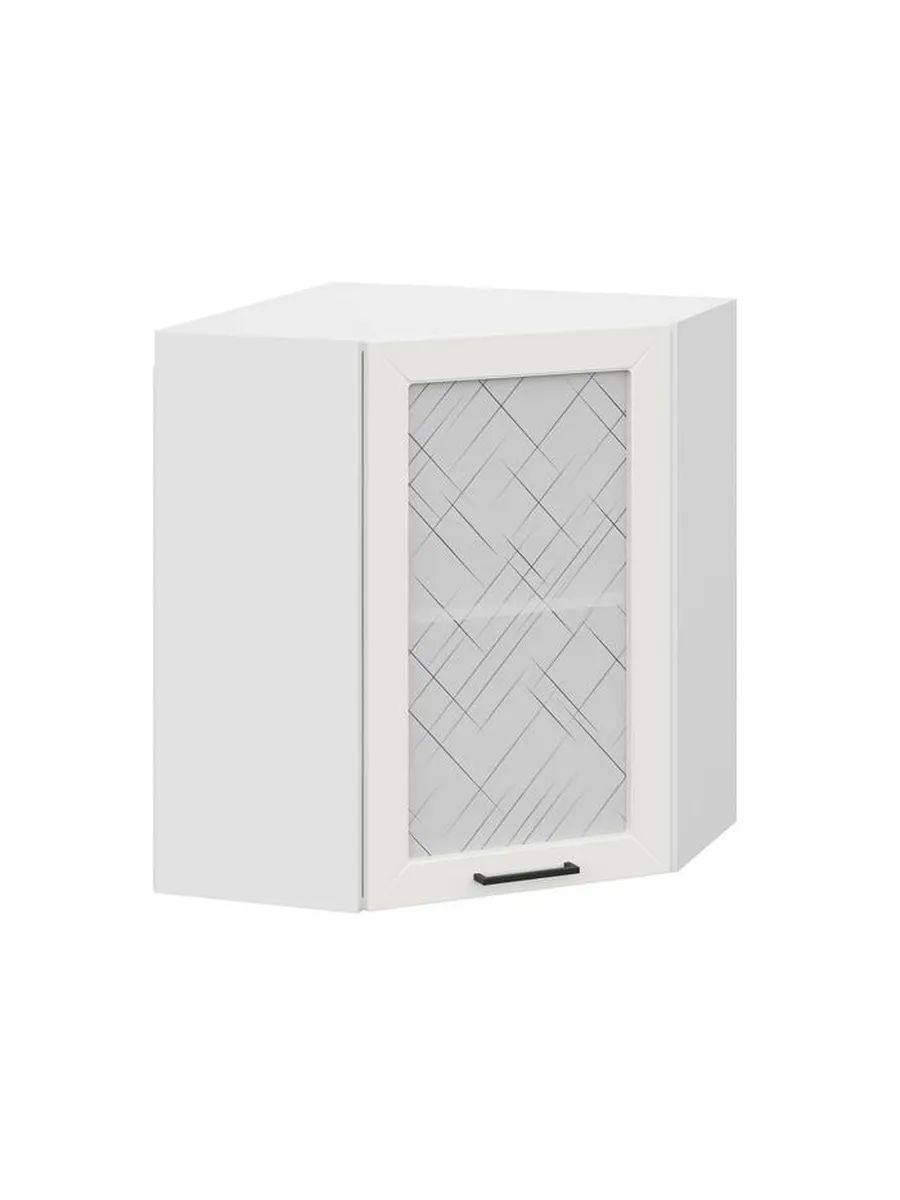 Кухонныймодульнавесной,угловойшкафСекторсдоводчиками,сполками,60х60х72см,Белый/Бланжсостеклом