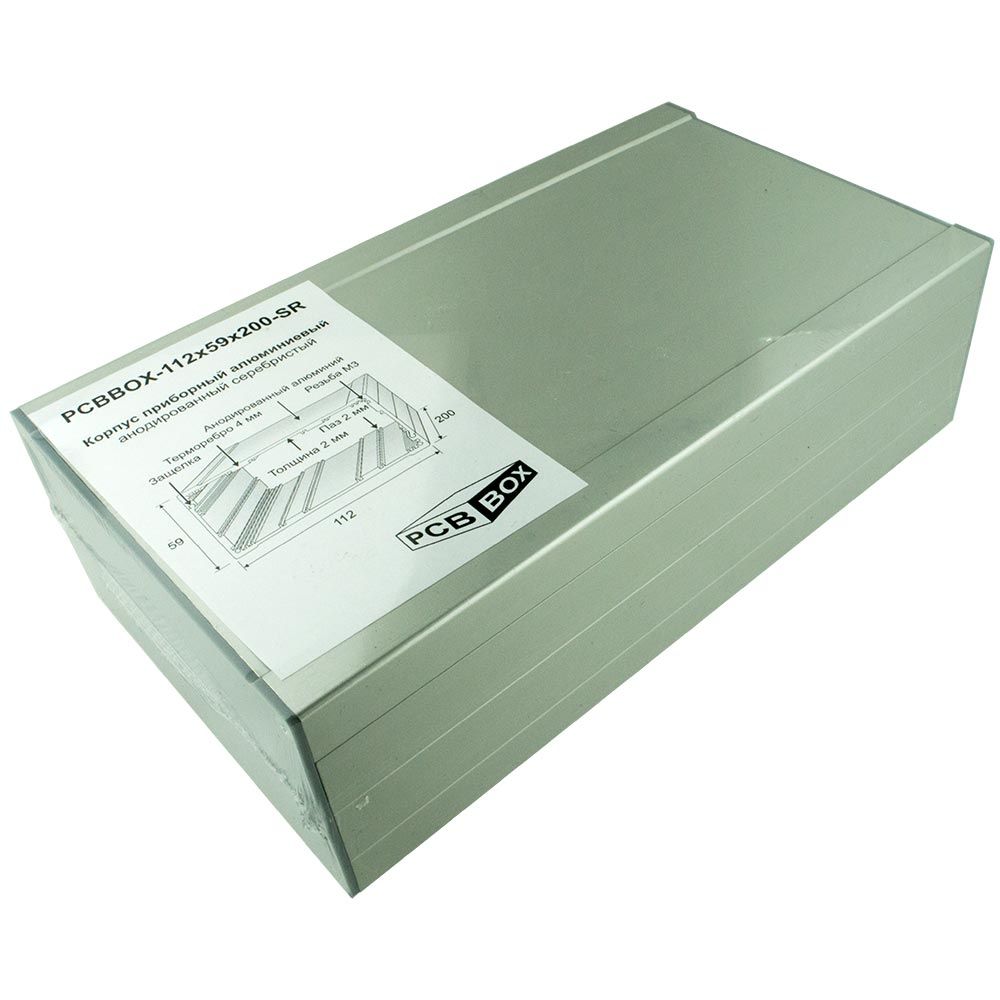 КорпусприборныйалюминиевыйанодированныйсеребристыйPCBBOX-112x59x200-SR