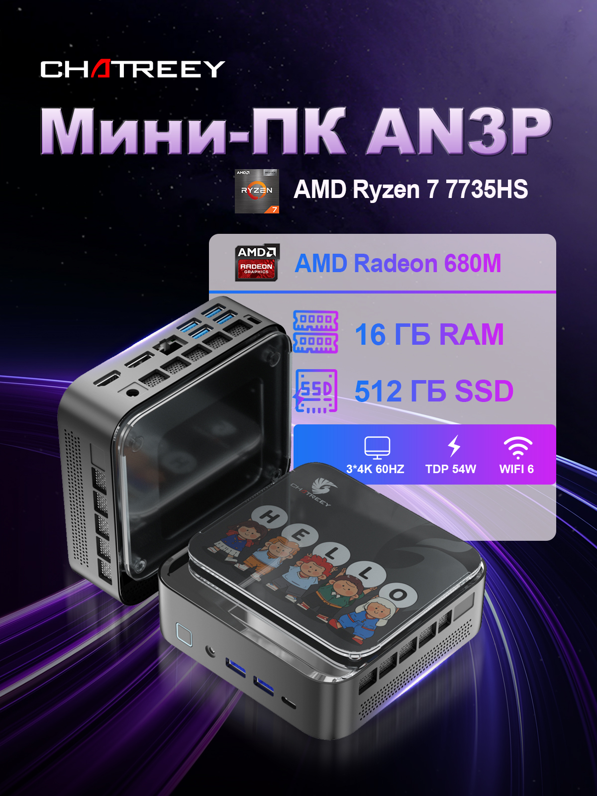Amd Radeon 680m Gpu Chatreey Мини-ПК (AMD Ryzen 7 7735HS, RAM 16 ГБ, SSD 512 ГБ, AMD Radeon ...
