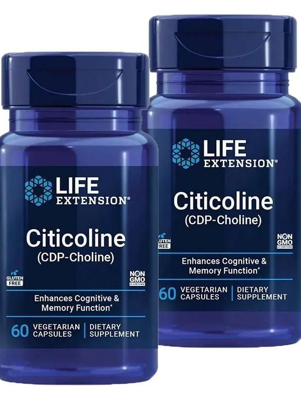 LifeExtension(CDP-холин)-добавкацитиколина,способствующаяздоровьюмозгаикогнитивнымфункциям,вниманиюипамяти-безГМО,безглютена,веганский-60капсул
