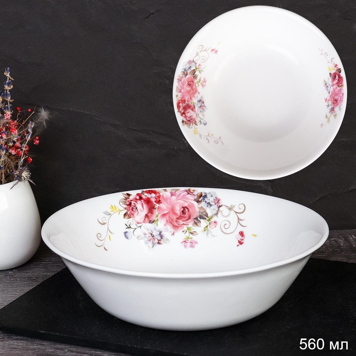 Салатник WHITE LILY глубокий Розовая композиция , 560 мл, диаметр 16,5 см, розовый, стеклокерамика