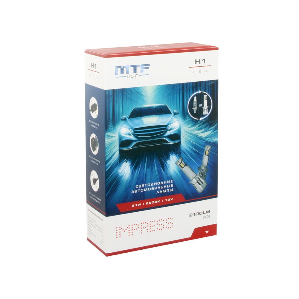 Светодиодные лампы MTF Light серия IMPRESS H1, 12V, 21W, 2100LM, 6000K,(размер штатн. лампы), к-кт.
