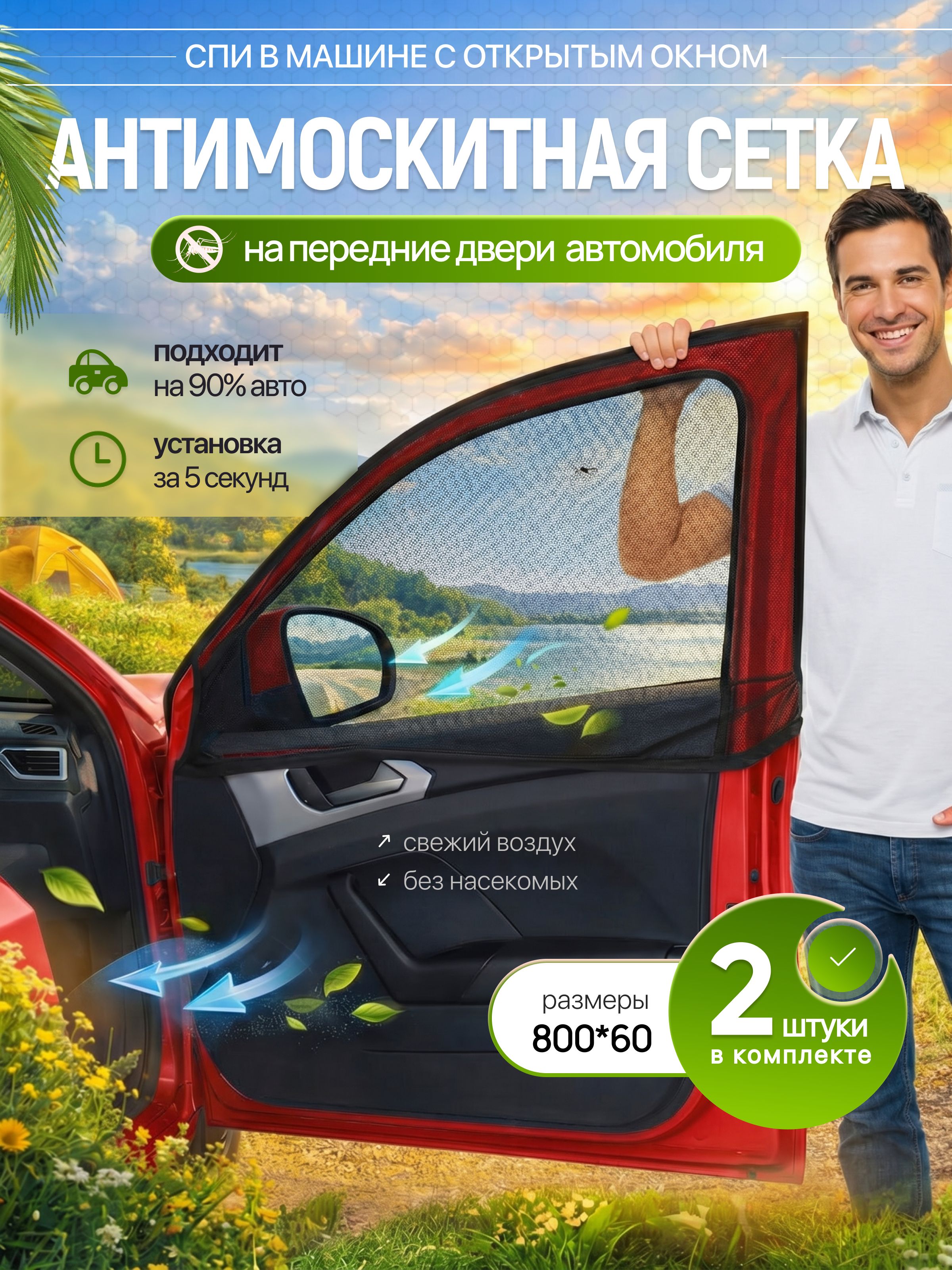Москитнаясетканаавтонаокна,автошторкинапередниедвериседан,антимоскитнаясеткадляавтомобиля,защитаоткомаровисолнца,универсальная,2шт