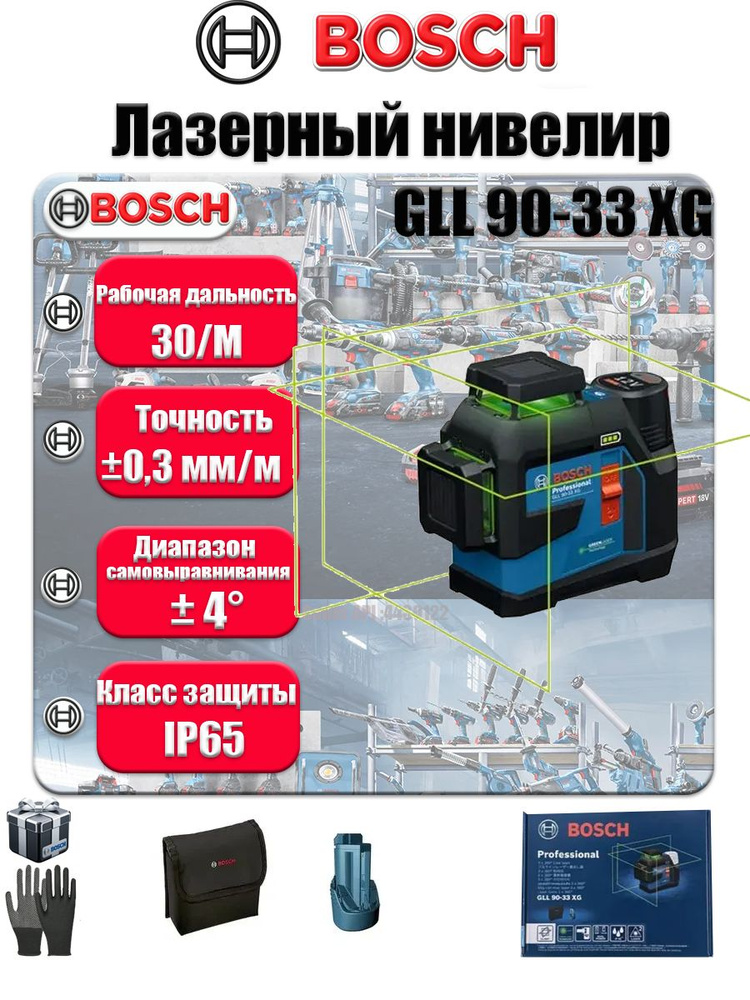 Лазерный уровень BOSCH GLL 90-33 XG 12 линий зеленый 3D самонивелирующийся #1