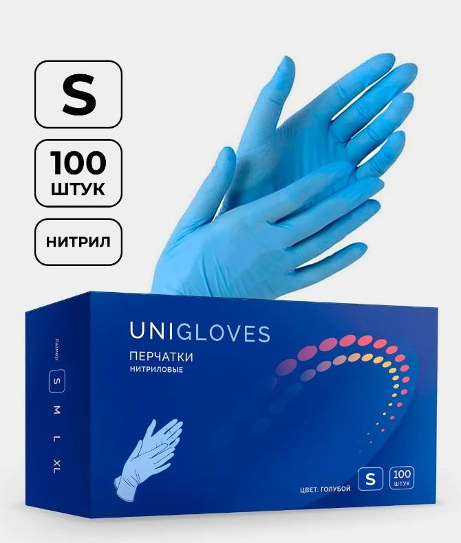 UNIGLOVES Перчатки медицинские, 100, S, Нитрил, голубой - купить с ...