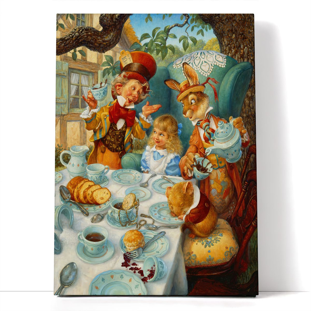 Интерьерная картина на хлопковом холсте/Безумное чаепитие, Алиса в ...