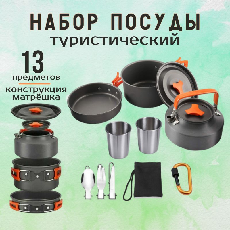 Набор походной посуды на без тарелок/ Посуда для пикника, похода, рыбалки #1