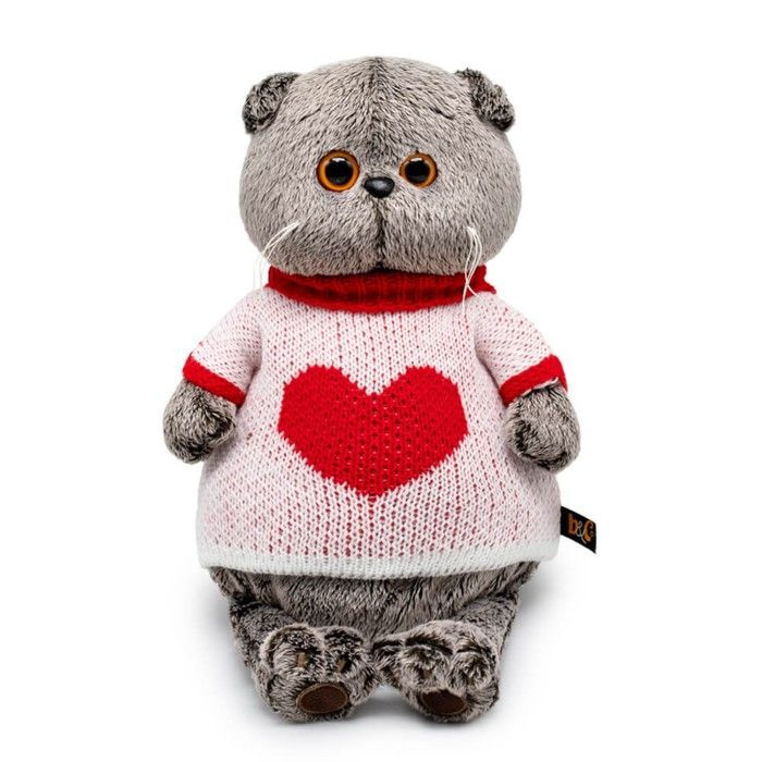 Мягкая игрушка "Басик", в свитере с сердцем, 19 см #1