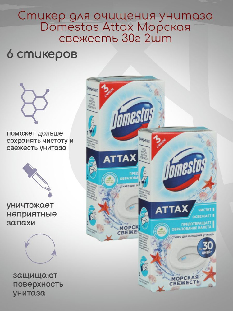 Стикер для очищения унитаза Domestos Морская свежесть 2x30г #1