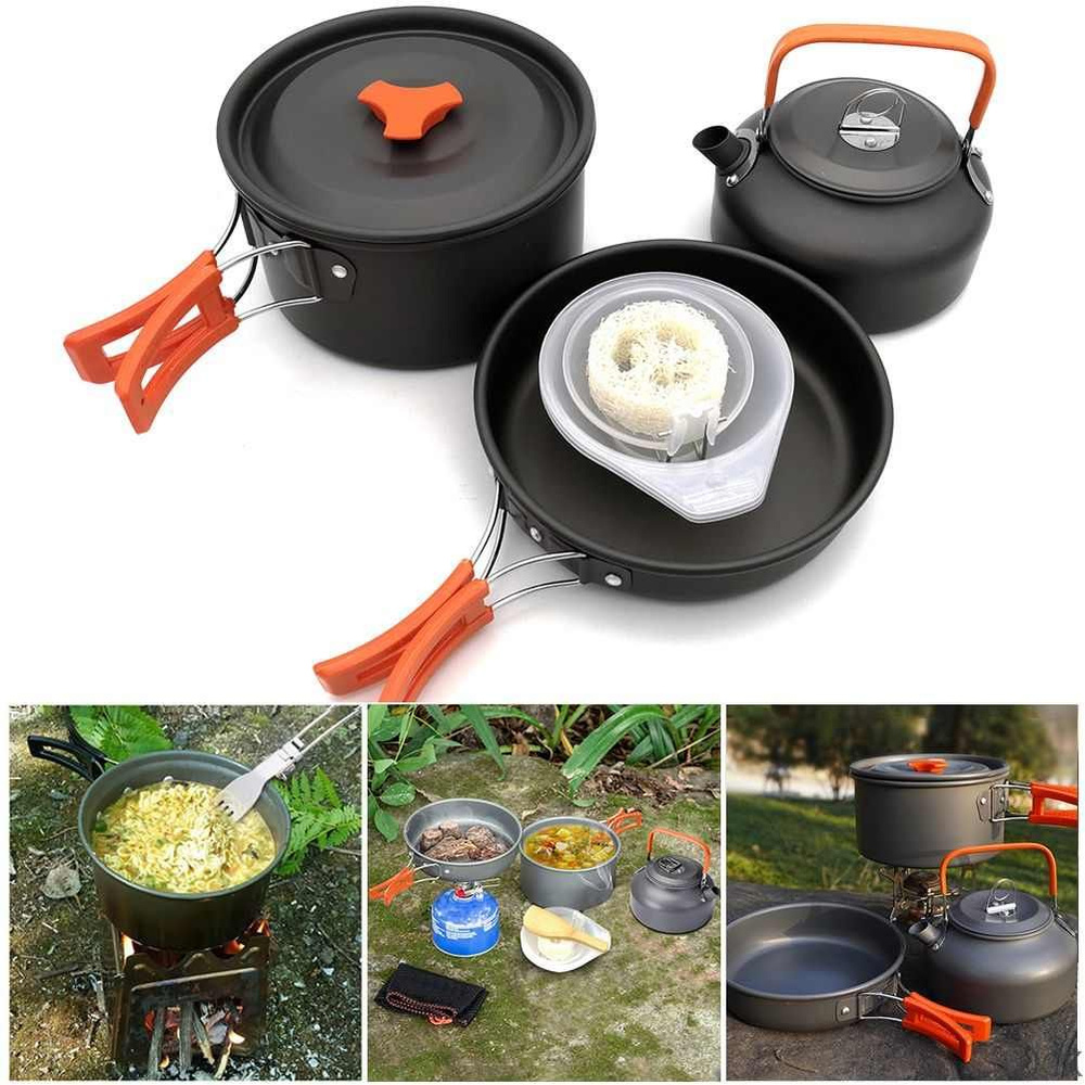 Набор посуды для кемпинга на открытом воздухе из трех частей, кастрюля ...